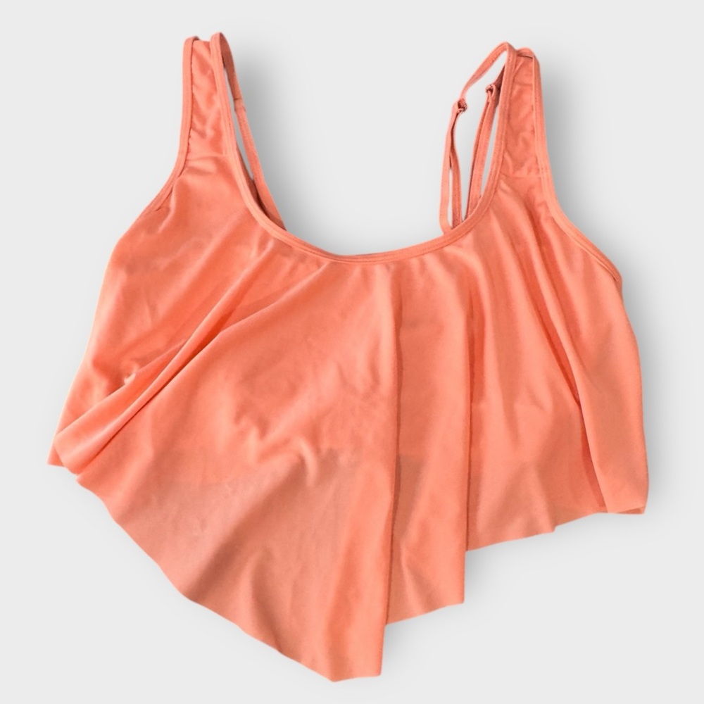 Peach Ruffled Bikini Top XL Drapey Full Coverage Curvy Coral Orange Separates